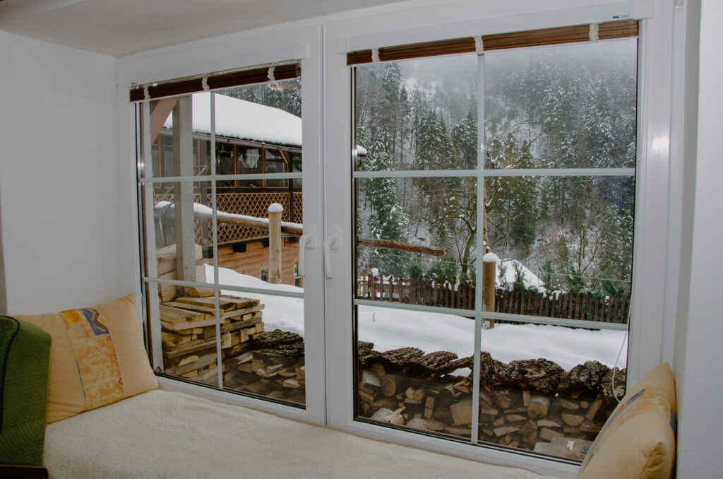 Garden view from large window